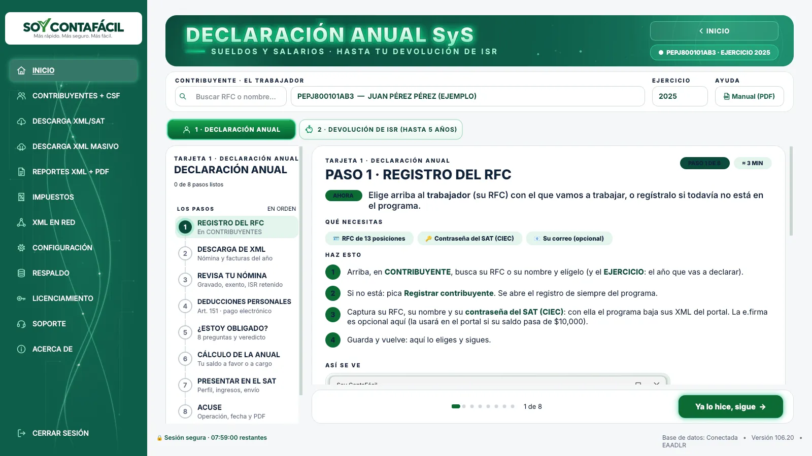 Declaración Anual de sueldos y salarios, paso 1